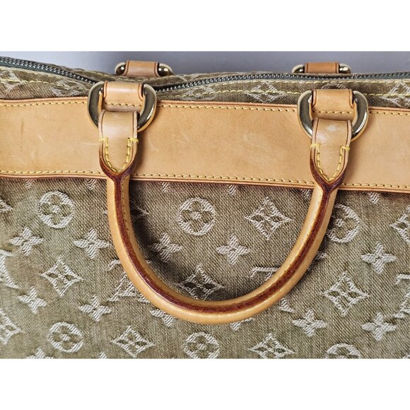 LOUIS VUITTON Green Denim Leather Speedy Neo Monogram Satchel LV LTD EDTN - Picture 14 of 16